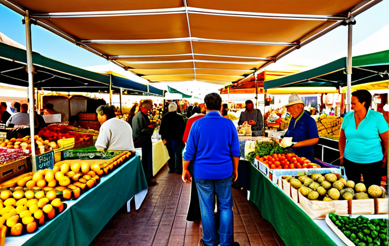 Local Market Scene**
"A vibrant and bustling local farmers market in Andalusia, Spain, featuring vendors selling fresh produce, artisan cheeses, and handcrafted goods, fully clothed shoppers browsing stalls, appropriate attire, safe for work, perfect anatomy, correct proportions, professional photography, family-friendly, warm sunlight filtering through market tents, focus on the colorful displays of food and crafts."
**