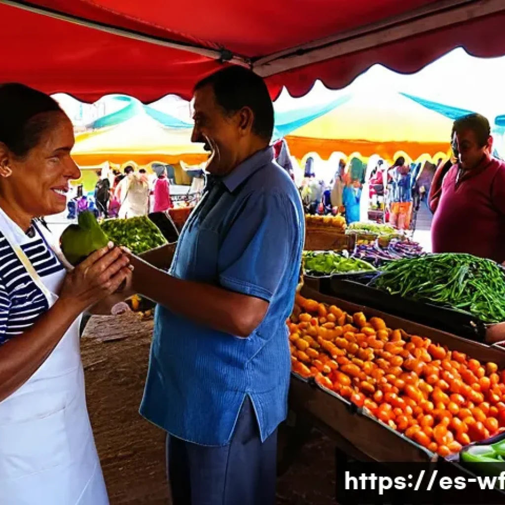 지역생산의 소비자 참여 방법 - **Vibrant Local Market Scene in a Spanish-Speaking Town**
A bustling outdoor market in a charmin...