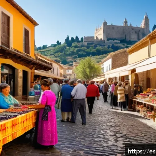 Home 33 지역생산과 문화적 가치 - A bustling local artisan market in a vibrant Spanish village, featuring colorful handmade textiles, ...