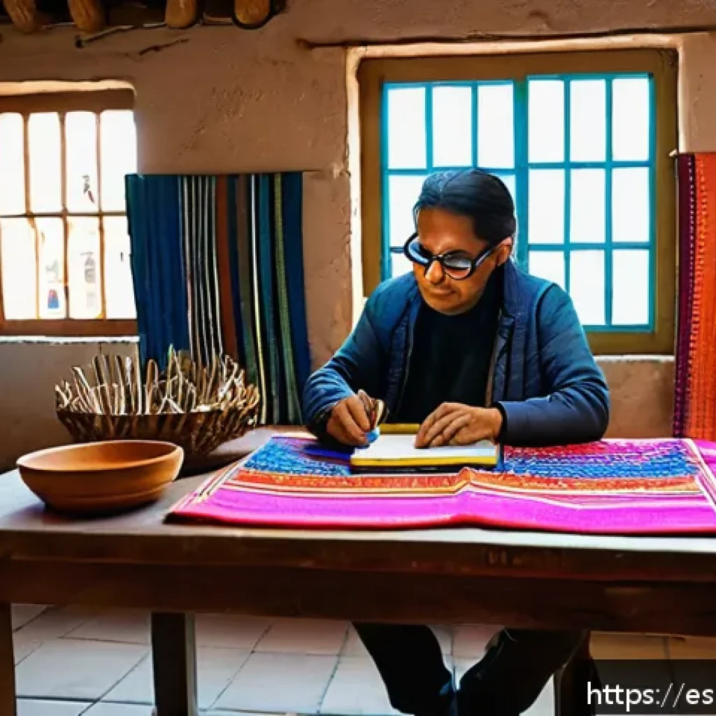 지역생산의 혁신 기술 동향 - A cozy artisanal workshop in a vibrant Latin American town, featuring a skilled craftsman wearing ca...