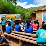 Home 19 지역생산을 위한 자원 관리 전략 - A vibrant community workshop in a small Latin American village, featuring diverse local residents ac...